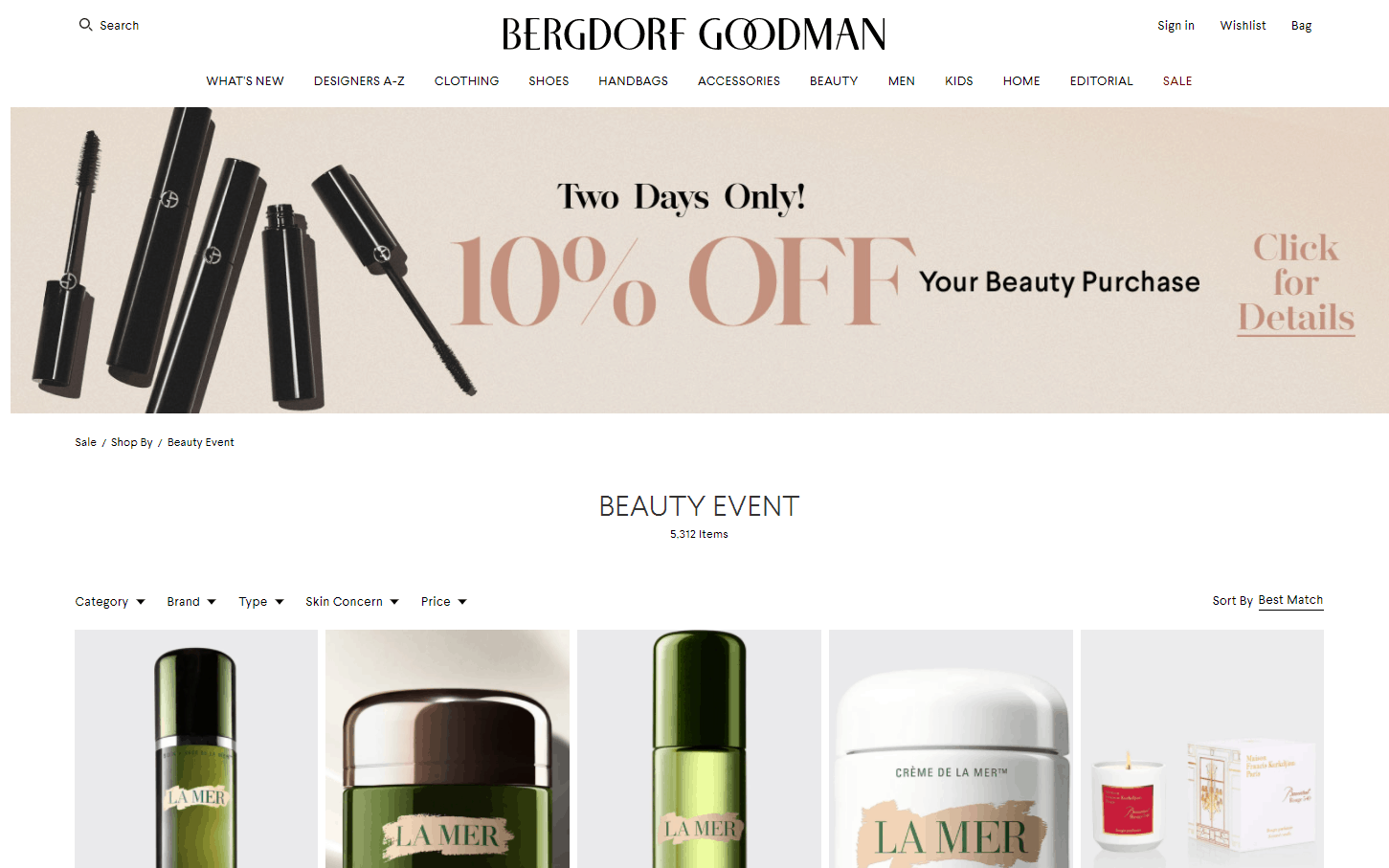 Bergdorf Goodman优惠码2024 BG全场美容护肤品额外9折促销可叠加品牌满赠